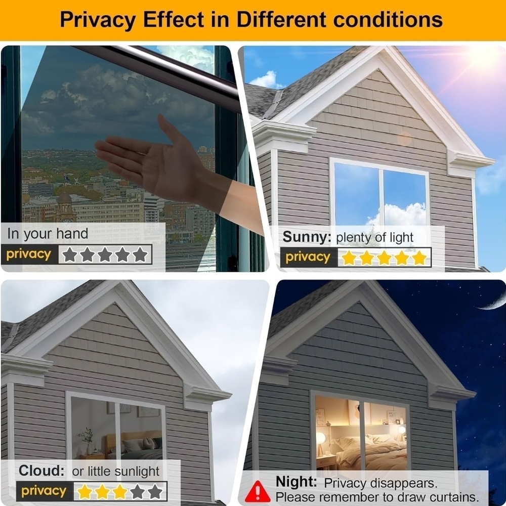 One Way UV Blocking Window Privacy Tint Film, Black-Silver, 29.5in x 78.74in - Picture 5 of 8